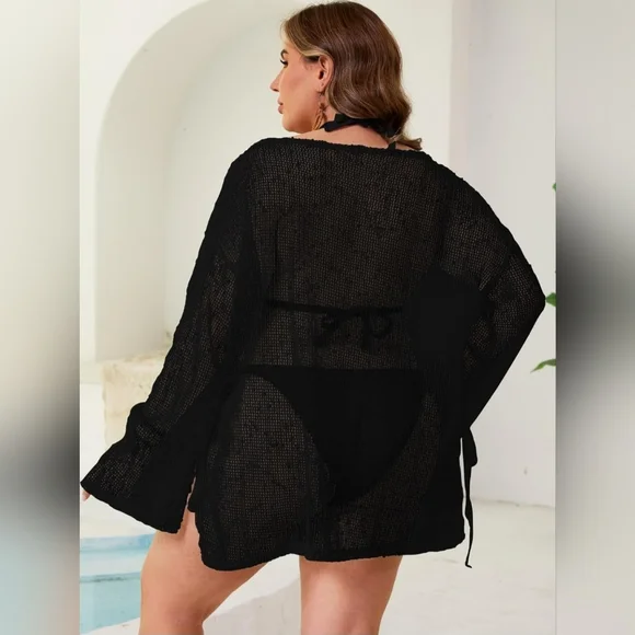 Plus Size Black Crochet Swim Cover Up Kaftan XXL | New With Tags - Picture 4 of 6